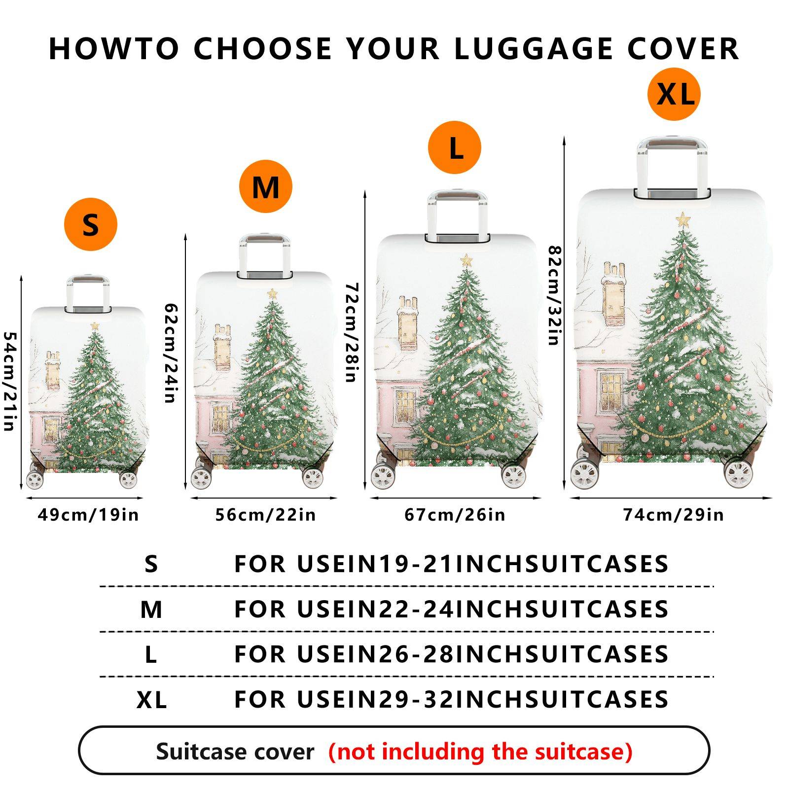 1-Piece Christmas Tree Snow House Holiday Winter  Suitcase Luggage Cover, Stretch Protective Sleeve