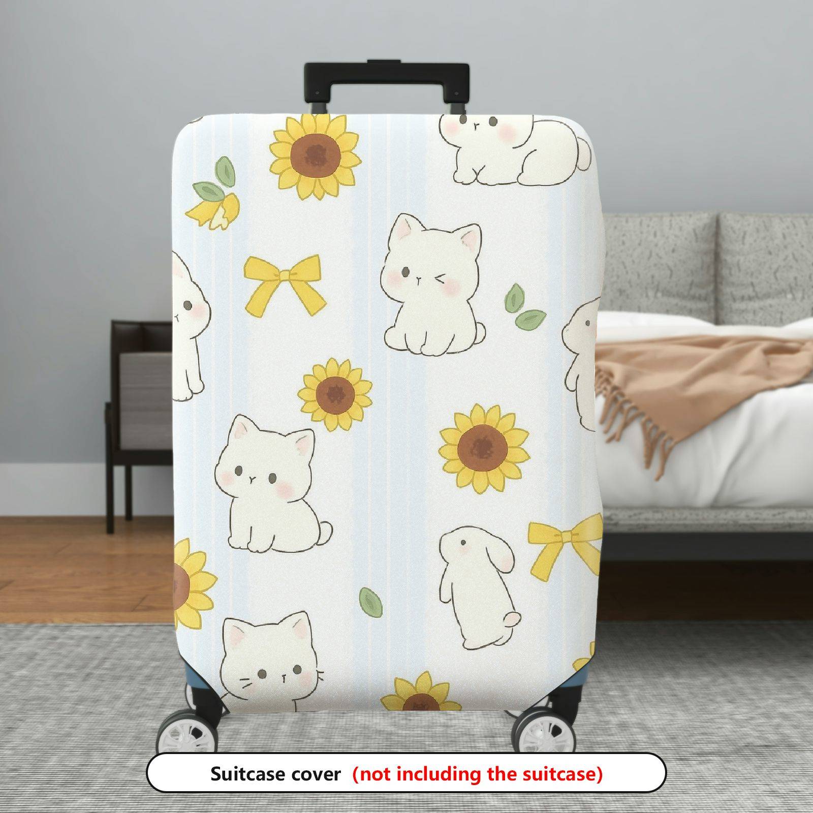 1-Piece Cute Cat Sunflower Bunny Bow Striped  Suitcase Luggage Cover, Stretch Protective Sleeve