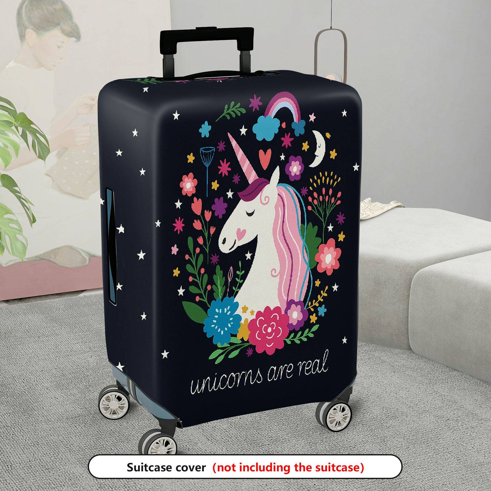 1-Piece Unicorn Floral Star Moon Heart Rainbow  Suitcase Luggage Cover, Stretch Protective Sleeve