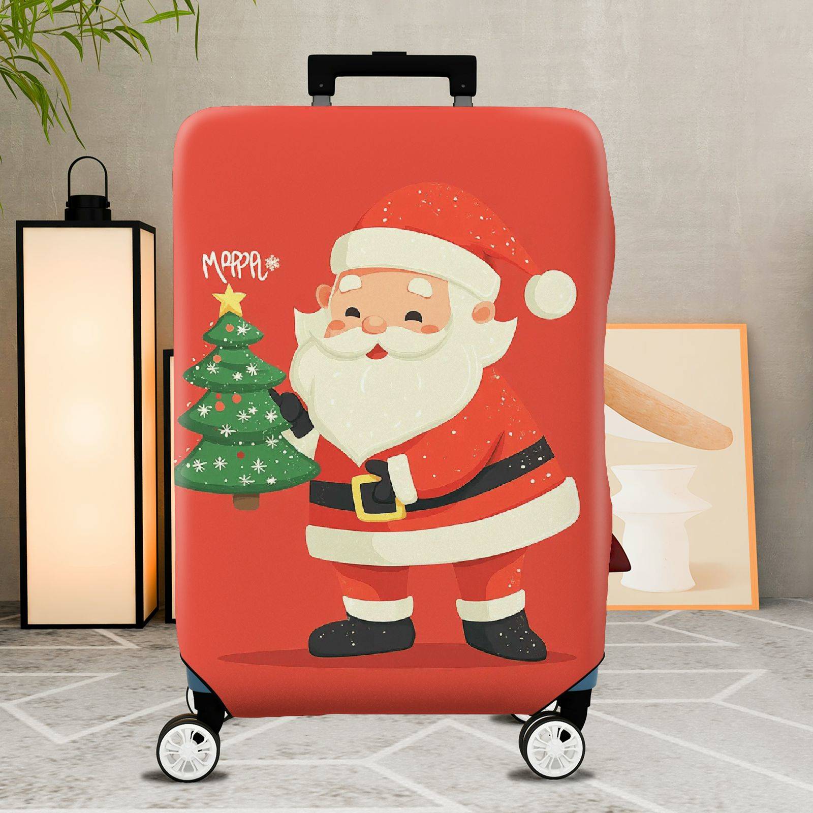 1-Piece Santa Claus Christmas Tree Red Holiday Festive  Suitcase Luggage Cover, Stretch Protective Sleeve