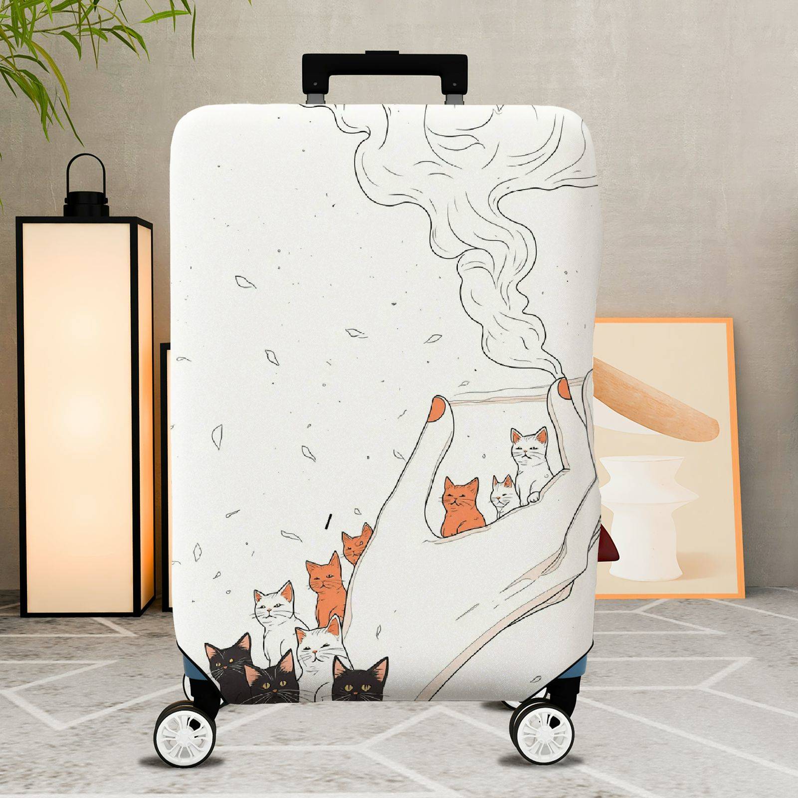 1-Piece Artistic Cat Smoke Hand Abstract Cute Travel  Suitcase Luggage Cover, Stretch Protective Sleeve