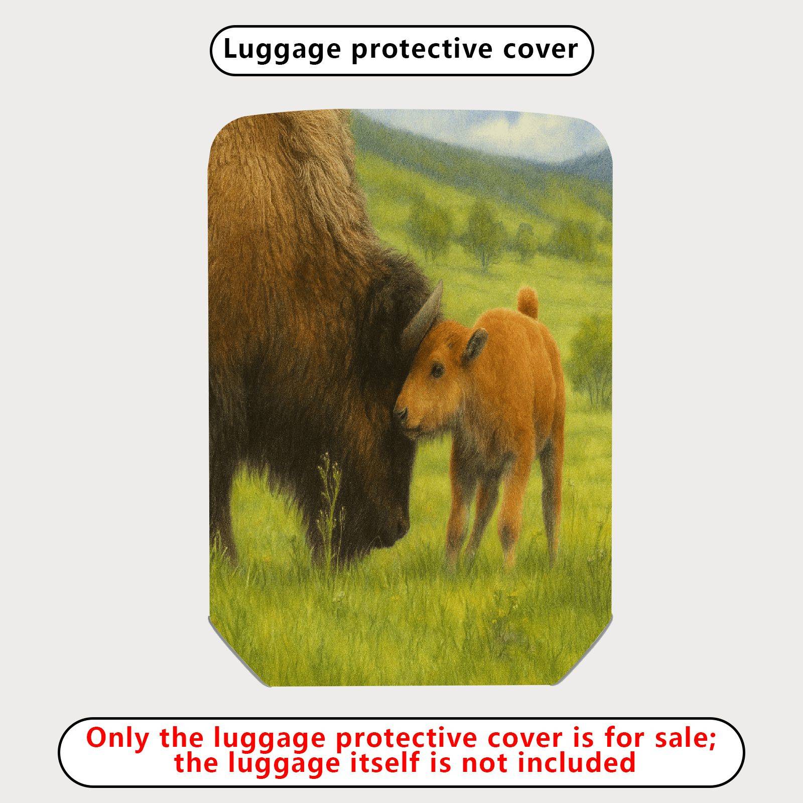 1-Piece Buffalo Landscape Pastoral Nature Animal Herd  Suitcase Luggage Cover, Stretch Protective Sleeve