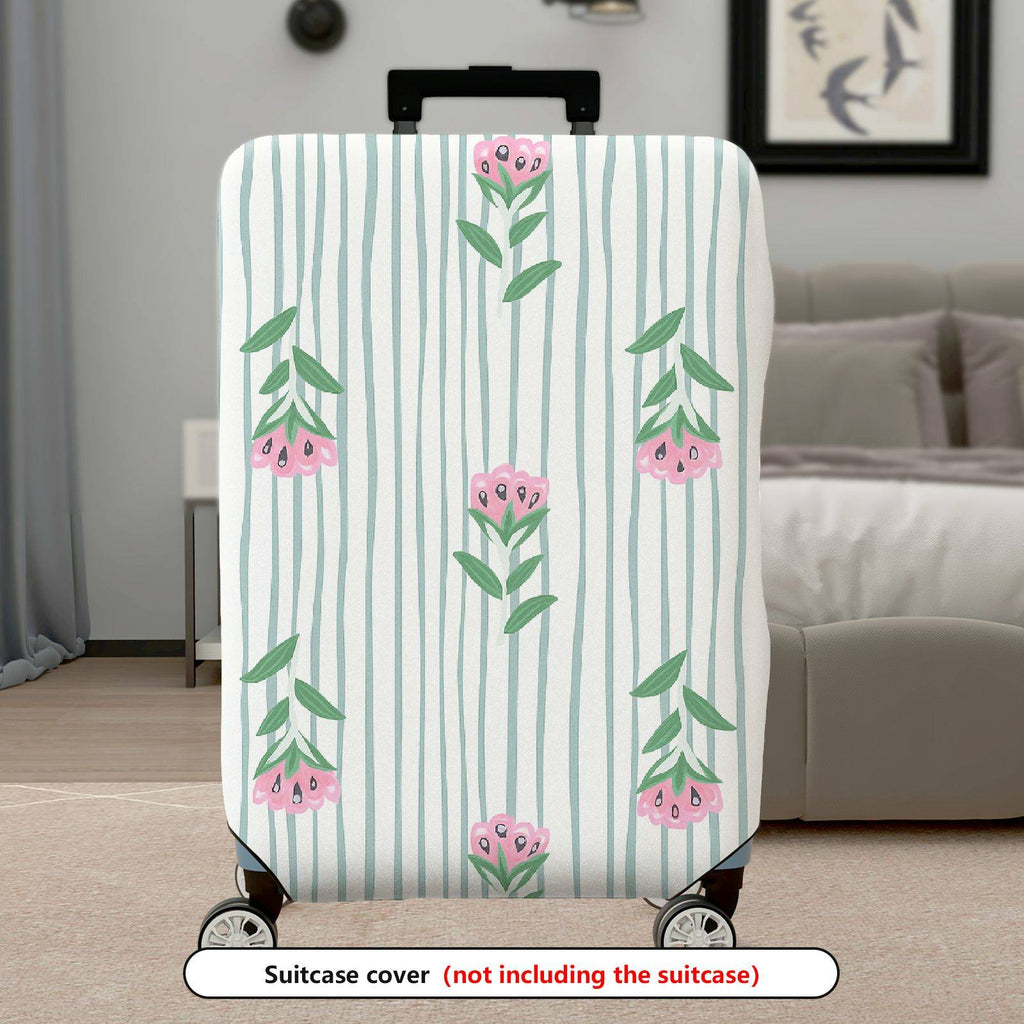 1-Piece Pastel Floral Striped Travel Holiday Spring  Suitcase Luggage Cover, Stretch Protective Sleeve