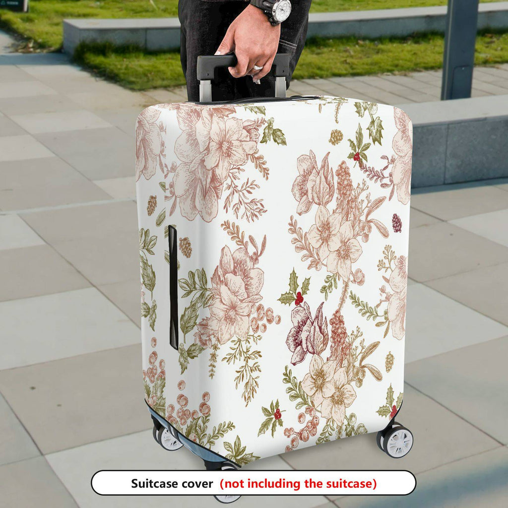 1-Piece Elegant Floral Vintage Art Holiday Botanical  Suitcase Luggage Cover, Stretch Protective Sleeve