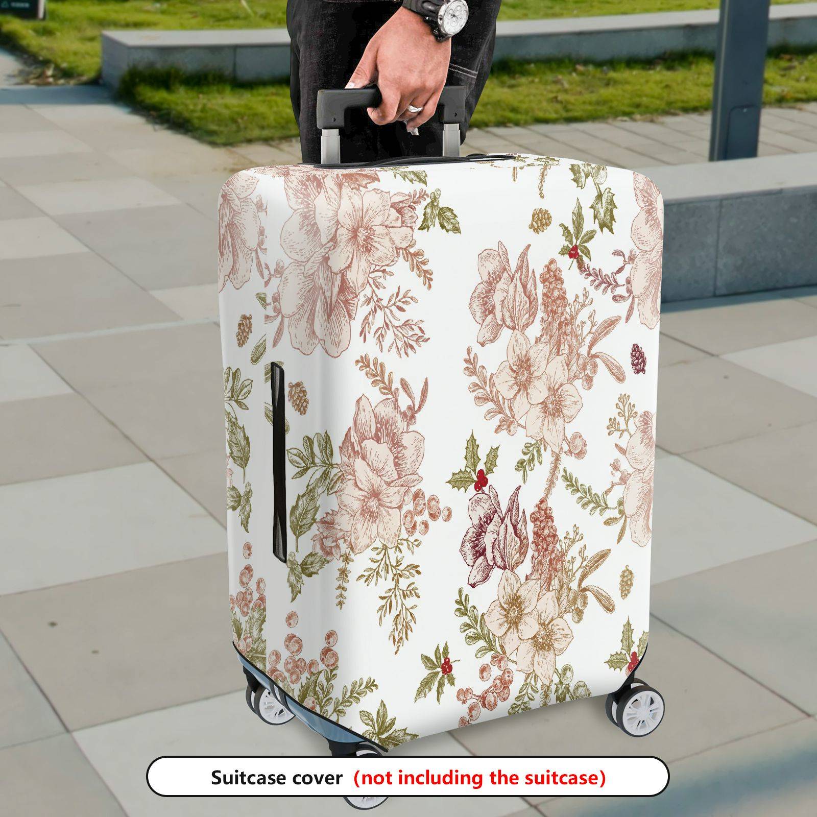 1-Piece Elegant Floral Vintage Art Holiday Botanical  Suitcase Luggage Cover, Stretch Protective Sleeve