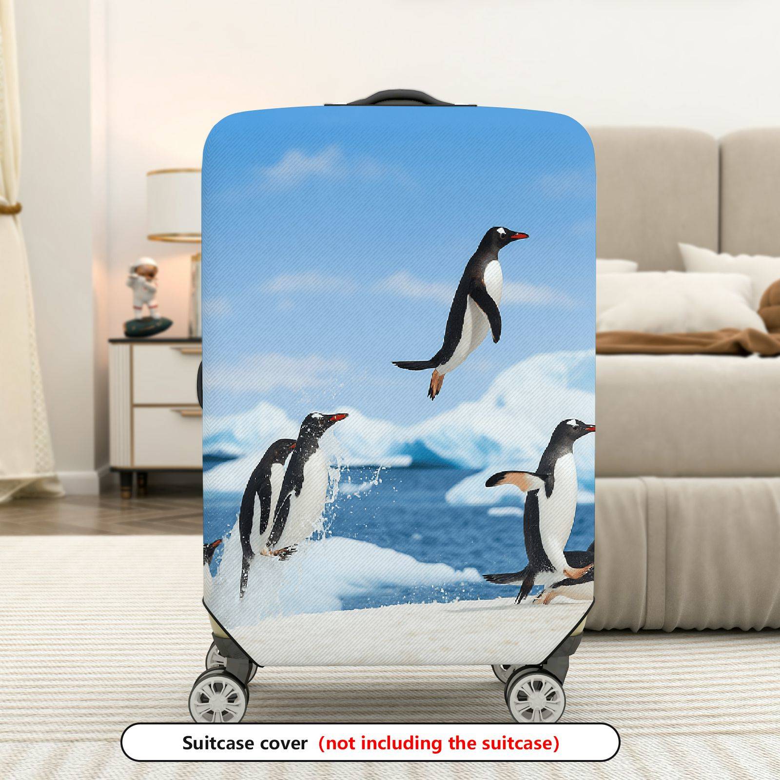 1-Piece Antarctic Penguin Ice Ocean Travel Adventure  Suitcase Luggage Cover, Stretch Protective Sleeve