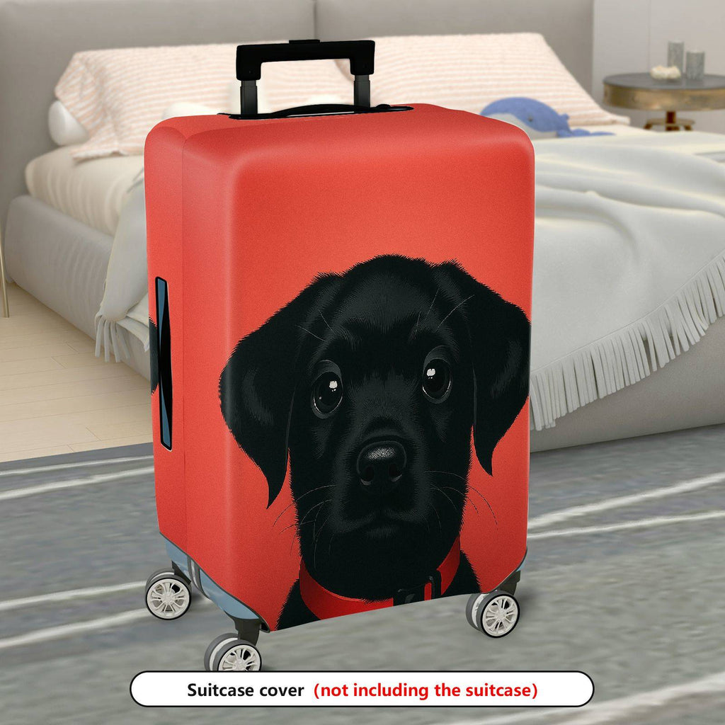 1-Piece Cute Black Dog Red Background Animal Art Pet  Suitcase Luggage Cover, Stretch Protective Sleeve