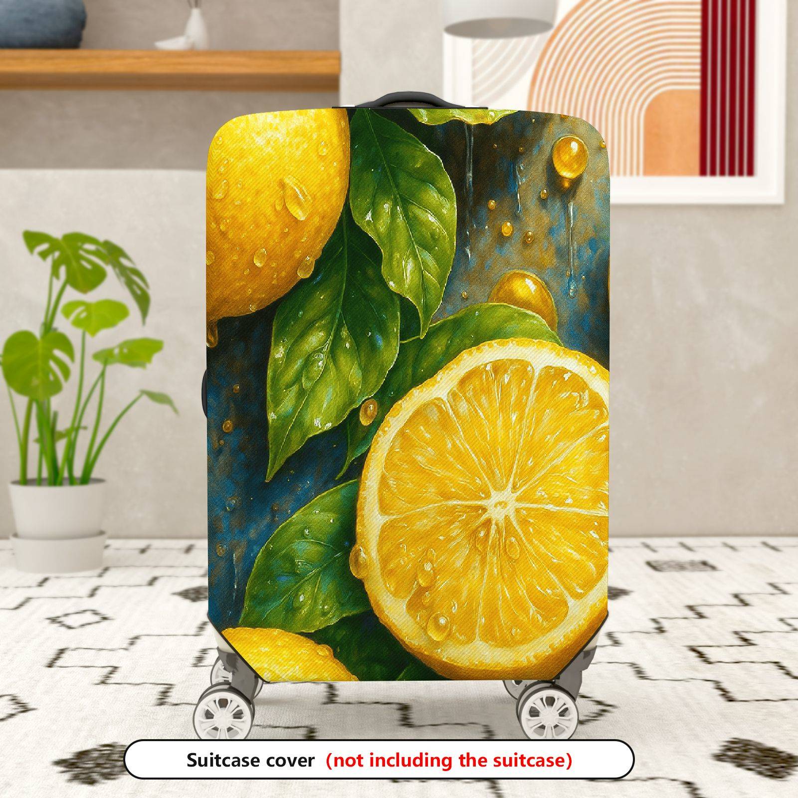 1-Piece Yellow Lemon Fruit Summer Fresh Nature Artistic Vibrant  Suitcase Luggage Cover, Stretch Protective Sleeve