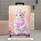 1-Piece Pink Tiger Floral Heart Romantic Love  Suitcase Luggage Cover, Stretch Protective Sleeve