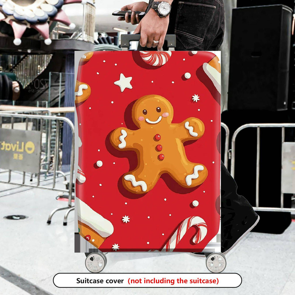 1-Piece Gingerbread Candy Cane Christmas Holiday Festive  Suitcase Luggage Cover, Stretch Protective Sleeve