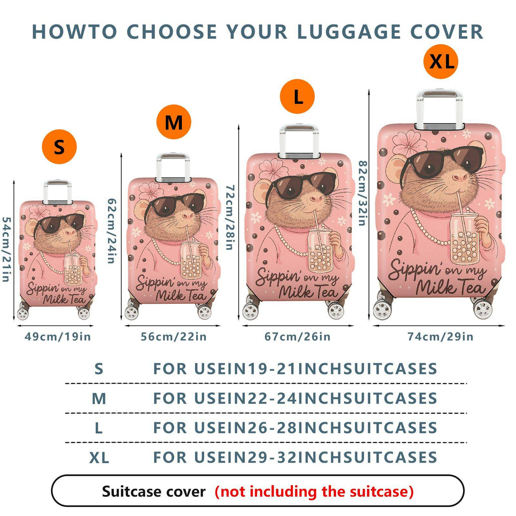 1-Piece Animal Bubble Tea Sunglasses Flower Jewelry  Suitcase Luggage Cover, Stretch Protective Sleeve