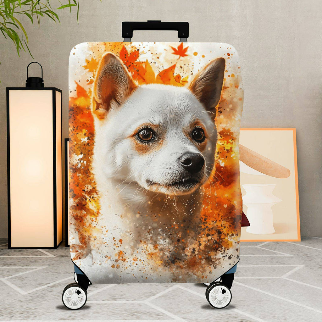 1-Piece Cute Dog Autumn Leaves Artistic Abstract Orange  Suitcase Luggage Cover, Stretch Protective Sleeve