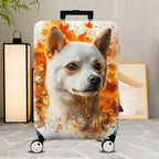 1-Piece Cute Dog Autumn Leaves Artistic Abstract Orange  Suitcase Luggage Cover, Stretch Protective Sleeve