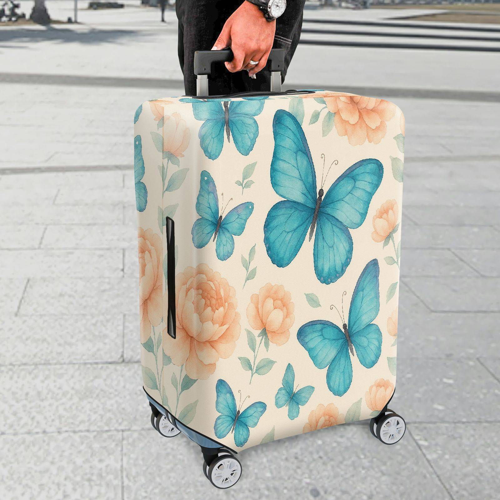 1-Piece Butterfly Floral Pastel Travel Luggage  Suitcase Luggage Cover, Stretch Protective Sleeve