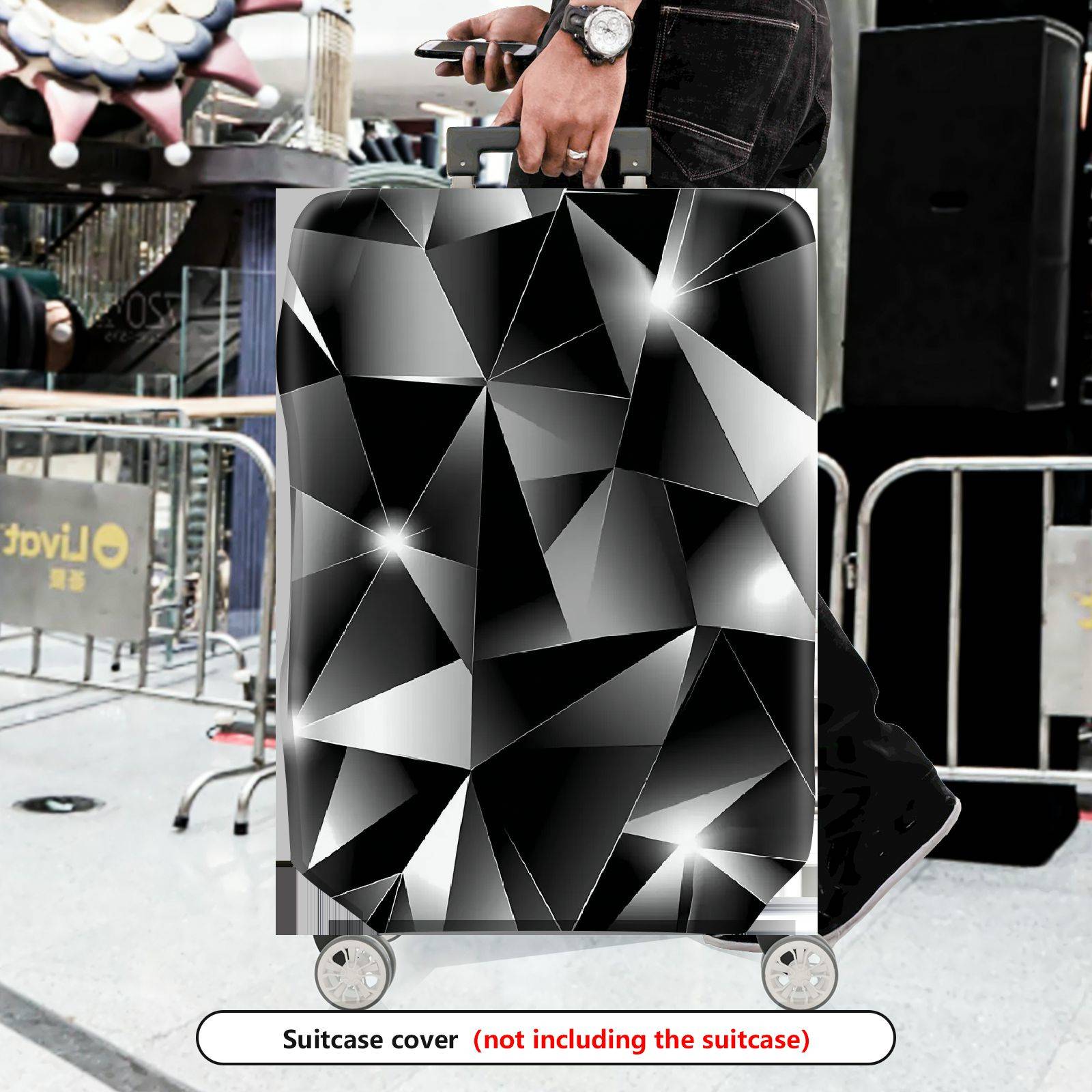 1-Piece Geometric Abstract Black Silver Modern Stylish Elegant  Suitcase Luggage Cover, Stretch Protective Sleeve
