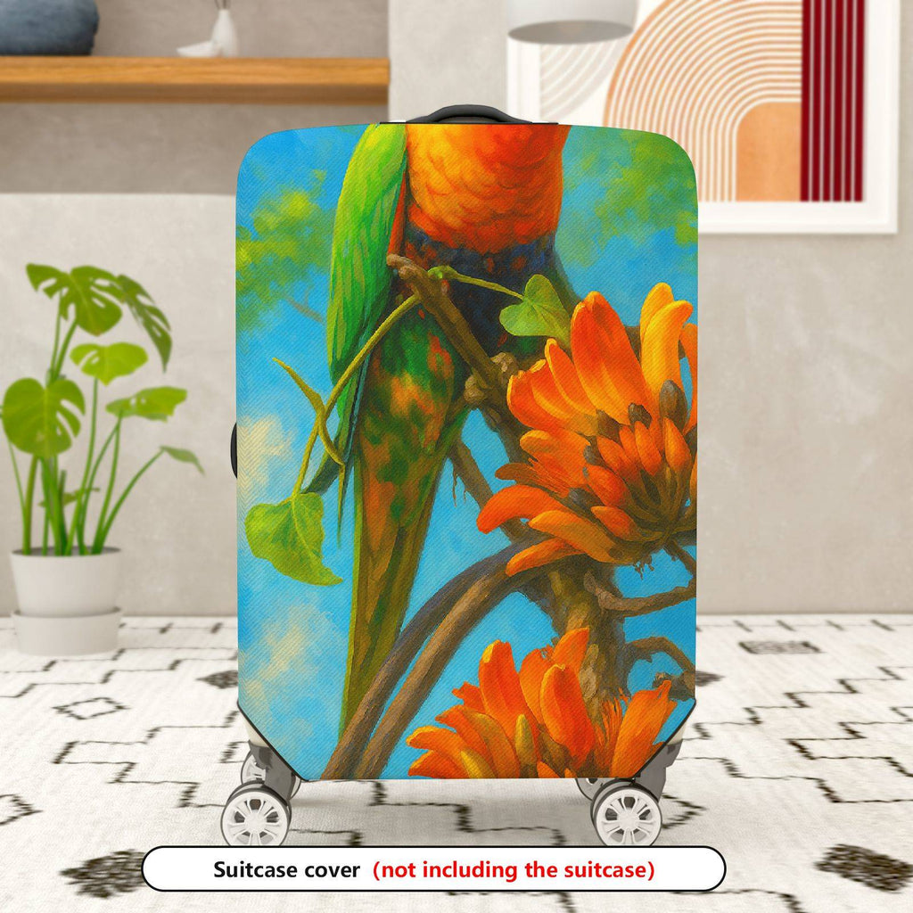 1-Piece Parrot Floral Nature Art Colorful Bird  Suitcase Luggage Cover, Stretch Protective Sleeve