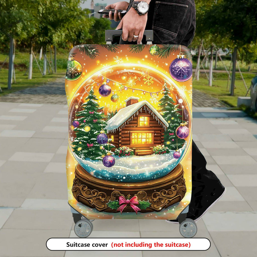 1-Piece Snow Globe Christmas Cabin Holiday Festive Winter  Suitcase Luggage Cover, Stretch Protective Sleeve