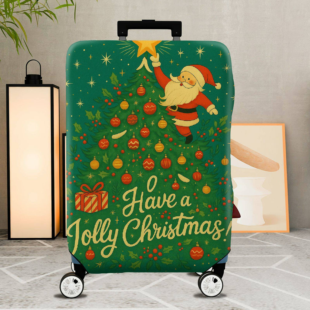 1-Piece Santa Christmas Tree Holiday Festive Colorful  Suitcase Luggage Cover, Stretch Protective Sleeve