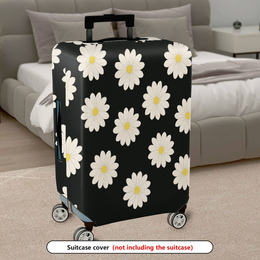 1-Piece Black Floral Daisy Pattern  Suitcase Luggage Cover, Stretch Protective Sleeve
