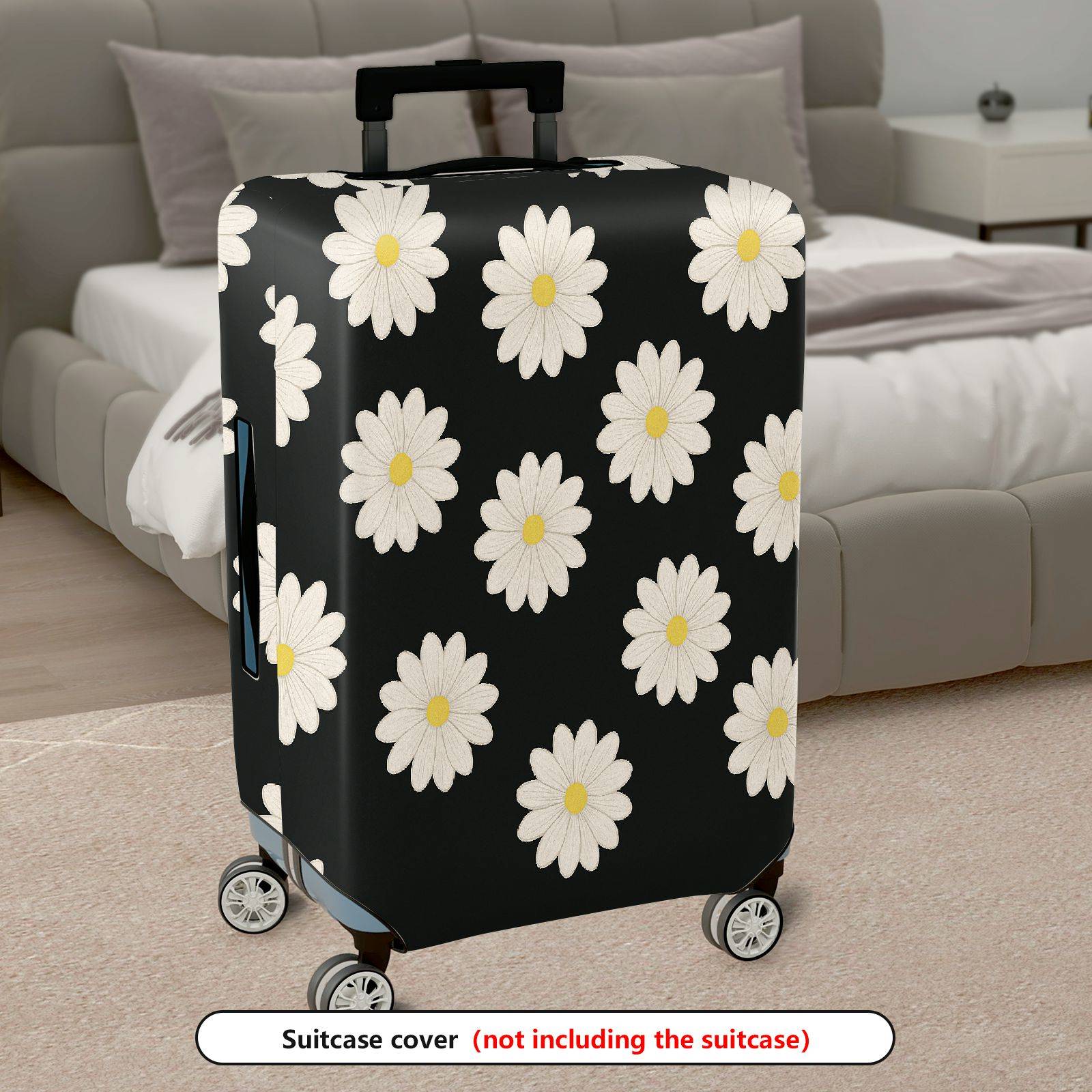 1-Piece Black Floral Daisy Pattern  Suitcase Luggage Cover, Stretch Protective Sleeve