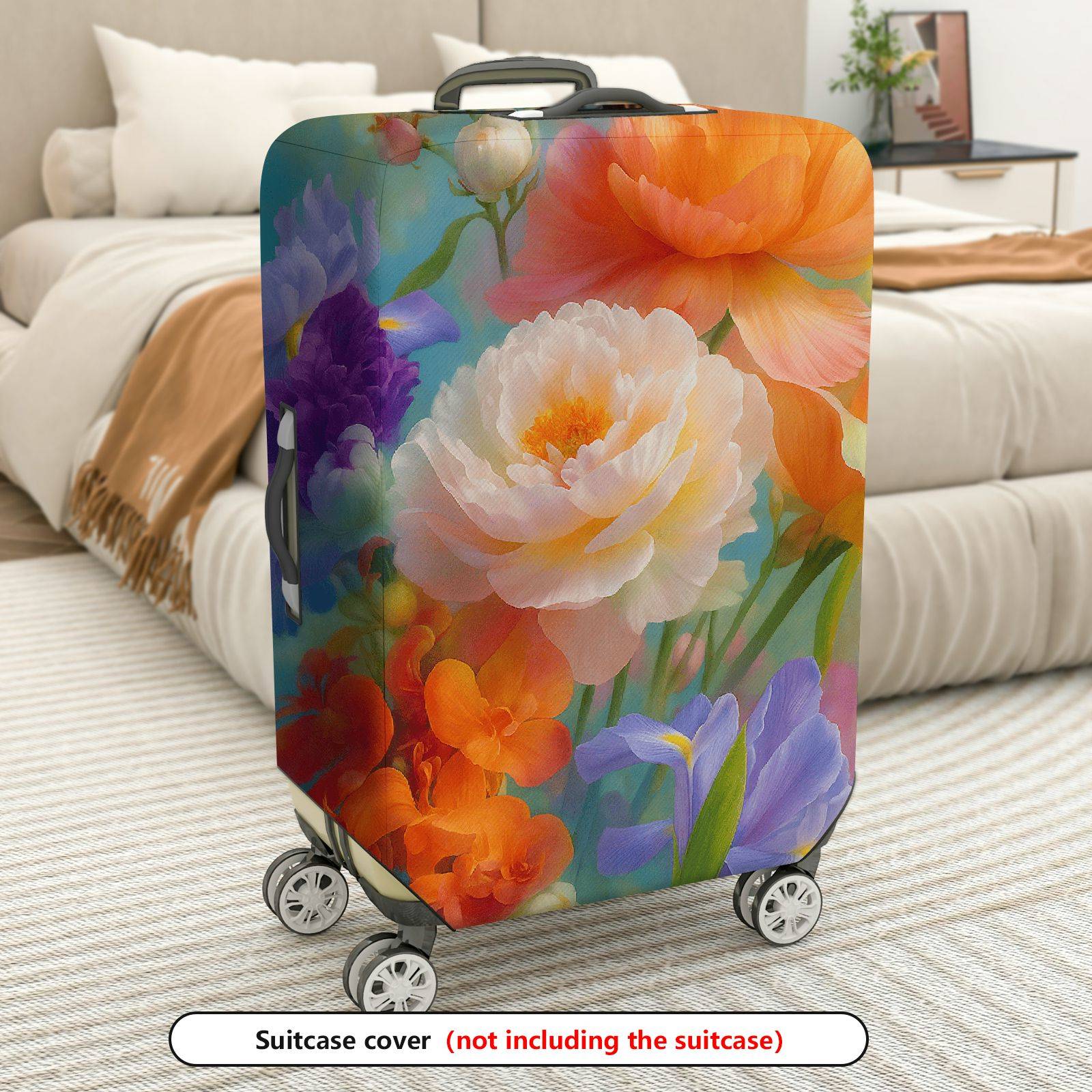 1-Piece Floral Colorful Artistic Bloom Garden Flower  Suitcase Luggage Cover, Stretch Protective Sleeve