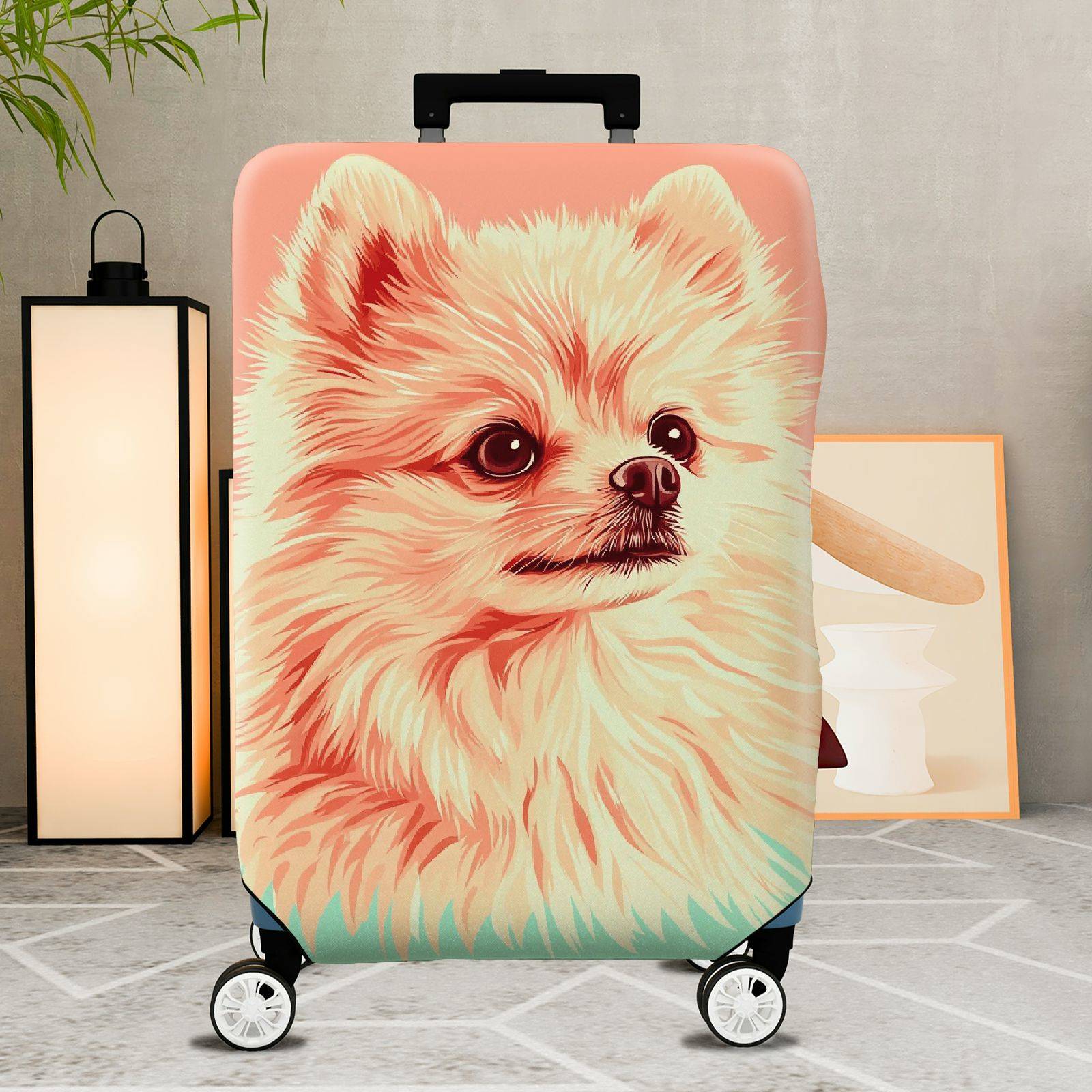 1-Piece Cute Fluffy Pomeranian Pet Dog Animal  Suitcase Luggage Cover, Stretch Protective Sleeve