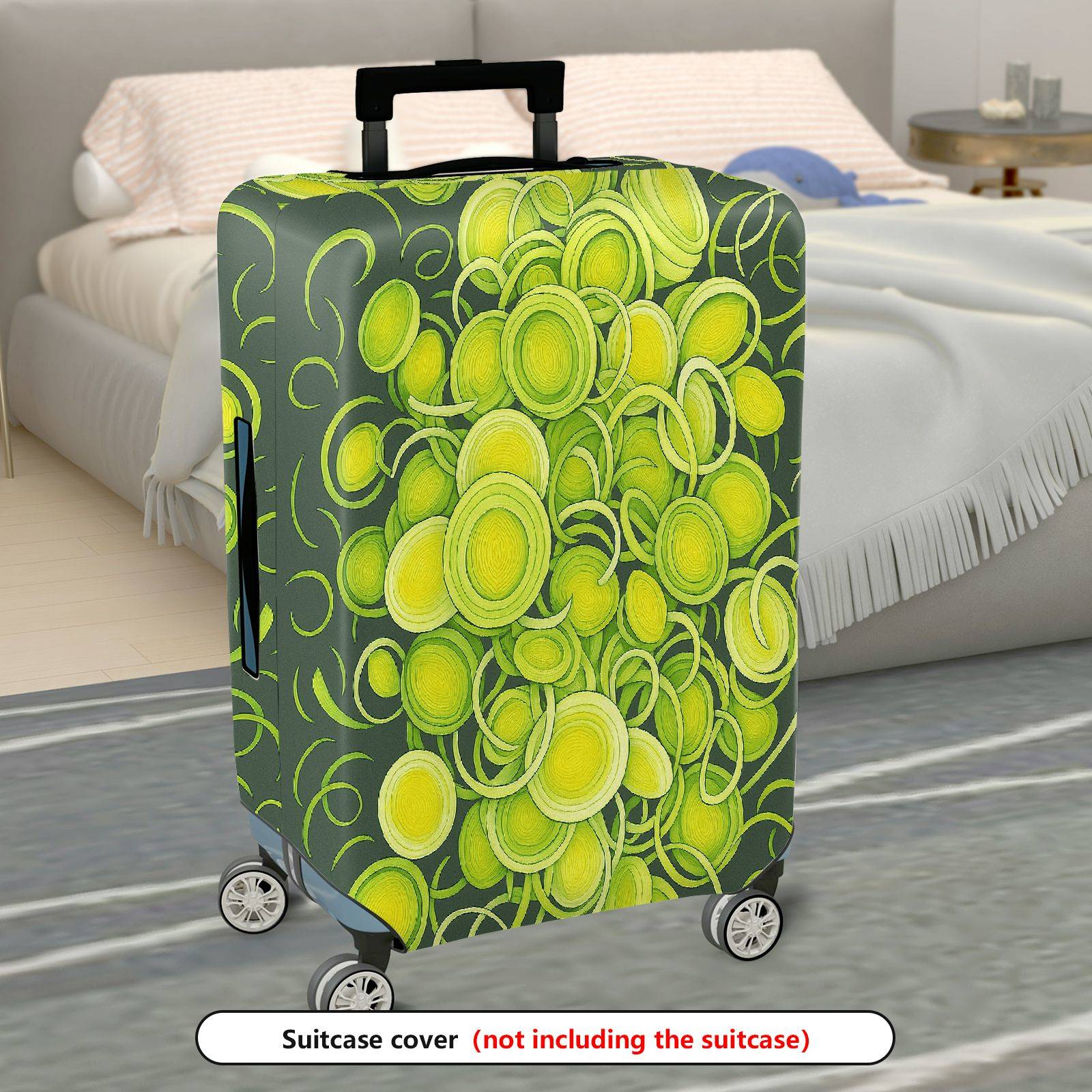 1-Piece Abstract Green Yellow Swirl Circular Artistic Vibrant  Suitcase Luggage Cover, Stretch Protective Sleeve
