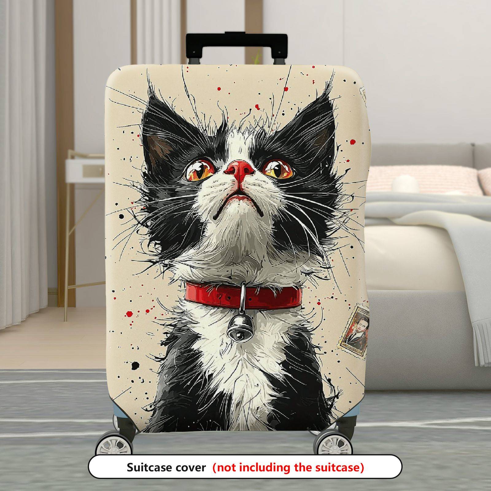 1-Piece Cat Animal Graphic Artistic Creative Black  Suitcase Luggage Cover, Stretch Protective Sleeve