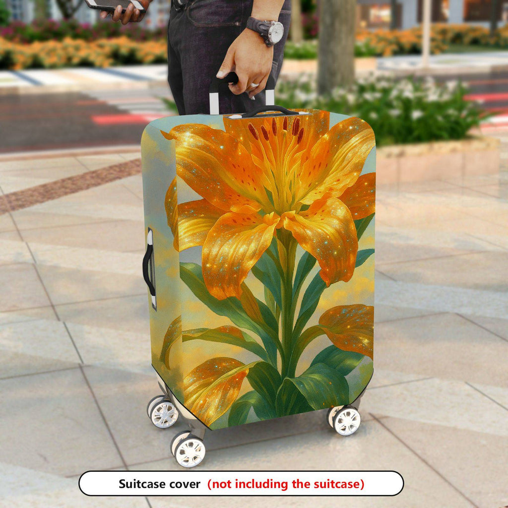 1-Piece Golden Lily Floral Vibrant Artistic Luggage  Suitcase Luggage Cover, Stretch Protective Sleeve