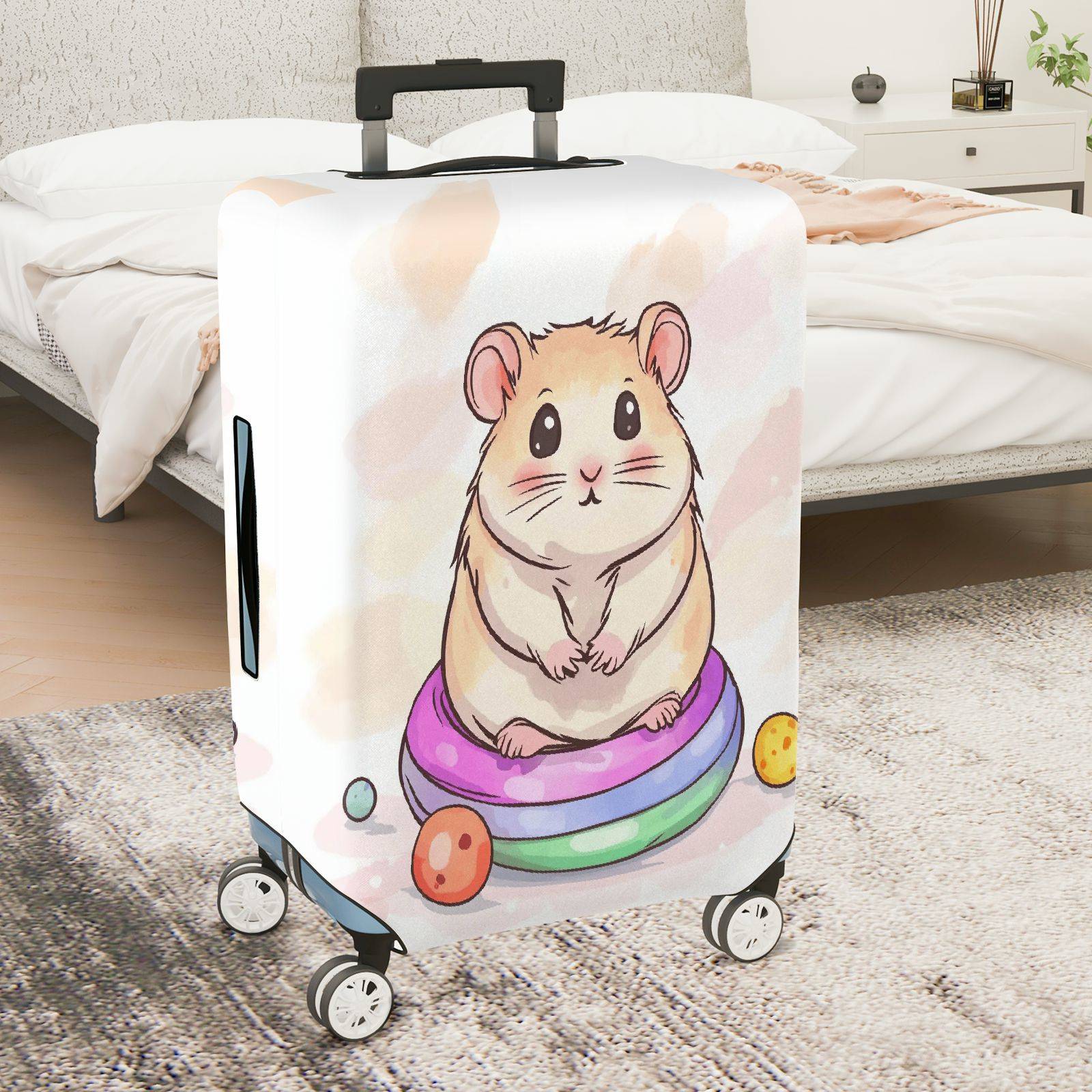 1-Piece Cute  Hamster Pattern Colorful Playful Fun  Suitcase Luggage Cover, Stretch Protective Sleeve