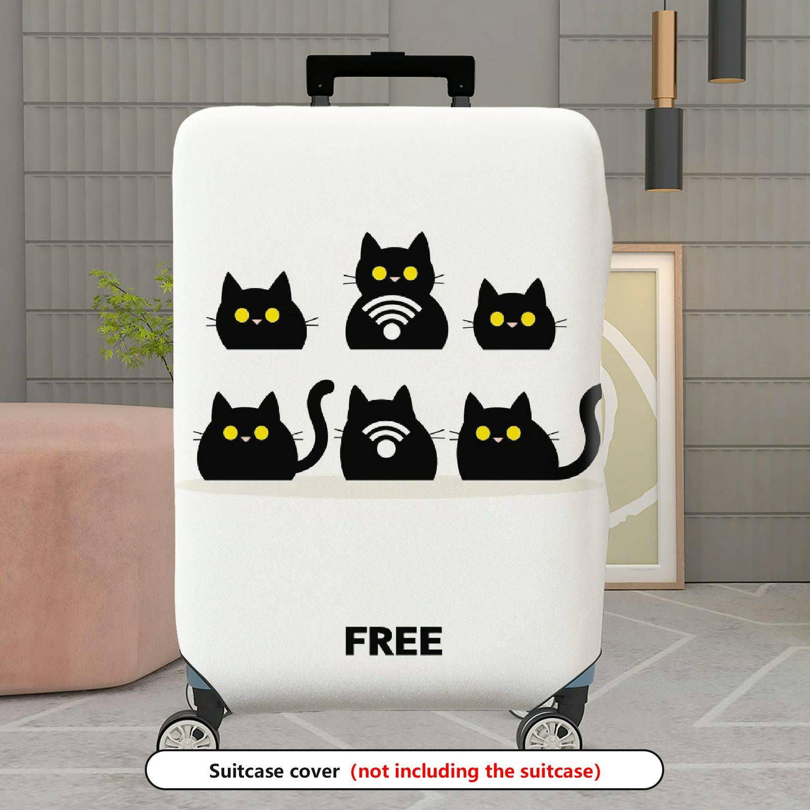 1-Piece Cute Cat Wi-Fi  Graphic Fun Stylish  Suitcase Luggage Cover, Stretch Protective Sleeve