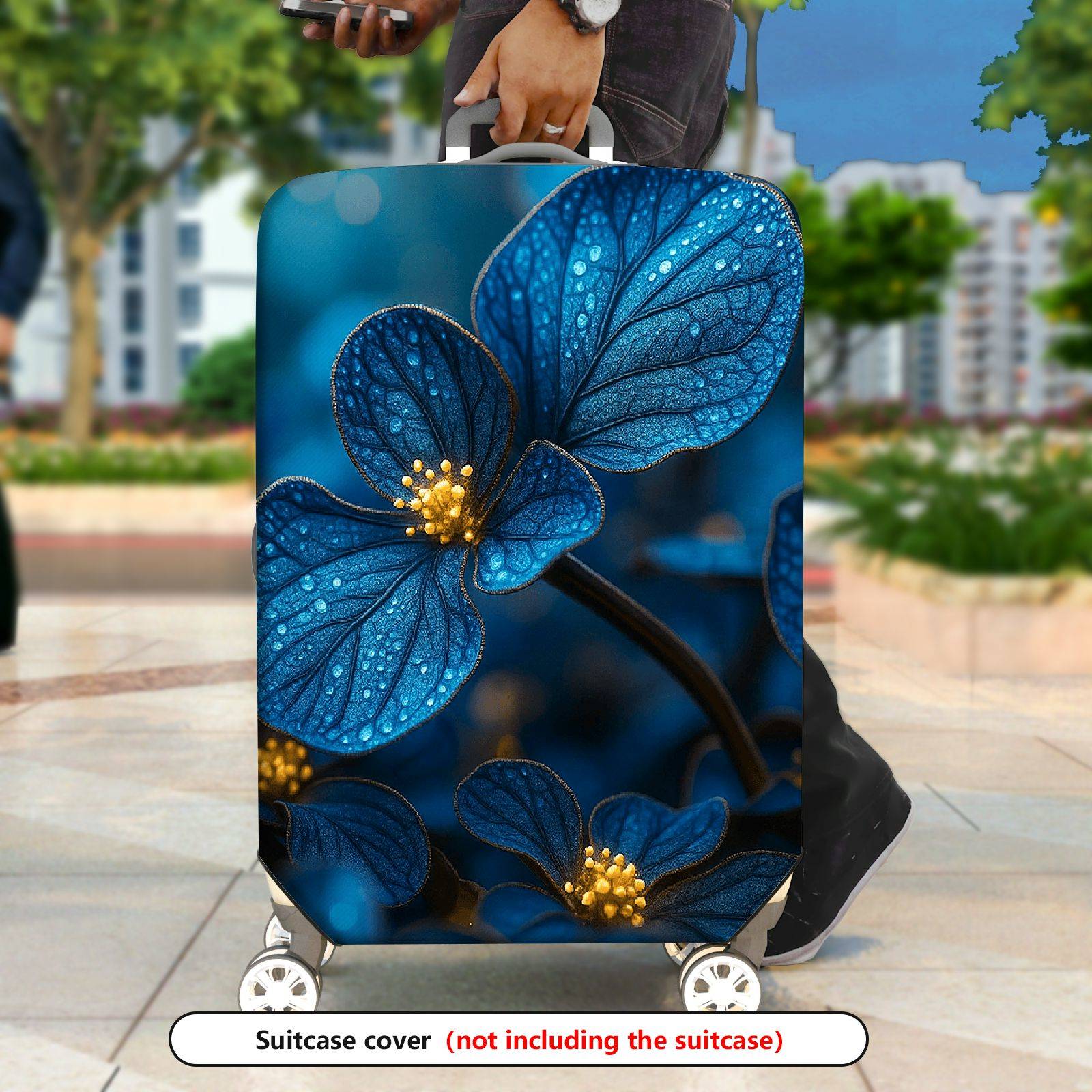 1-Piece Blue Floral Nature Abstract Artistic Elegant  Suitcase Luggage Cover, Stretch Protective Sleeve