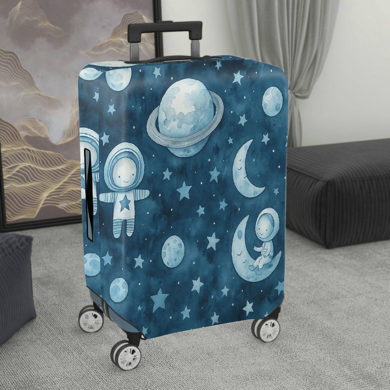1-Piece Astronaut Moon Star Planet Space  Suitcase Luggage Cover, Stretch Protective Sleeve