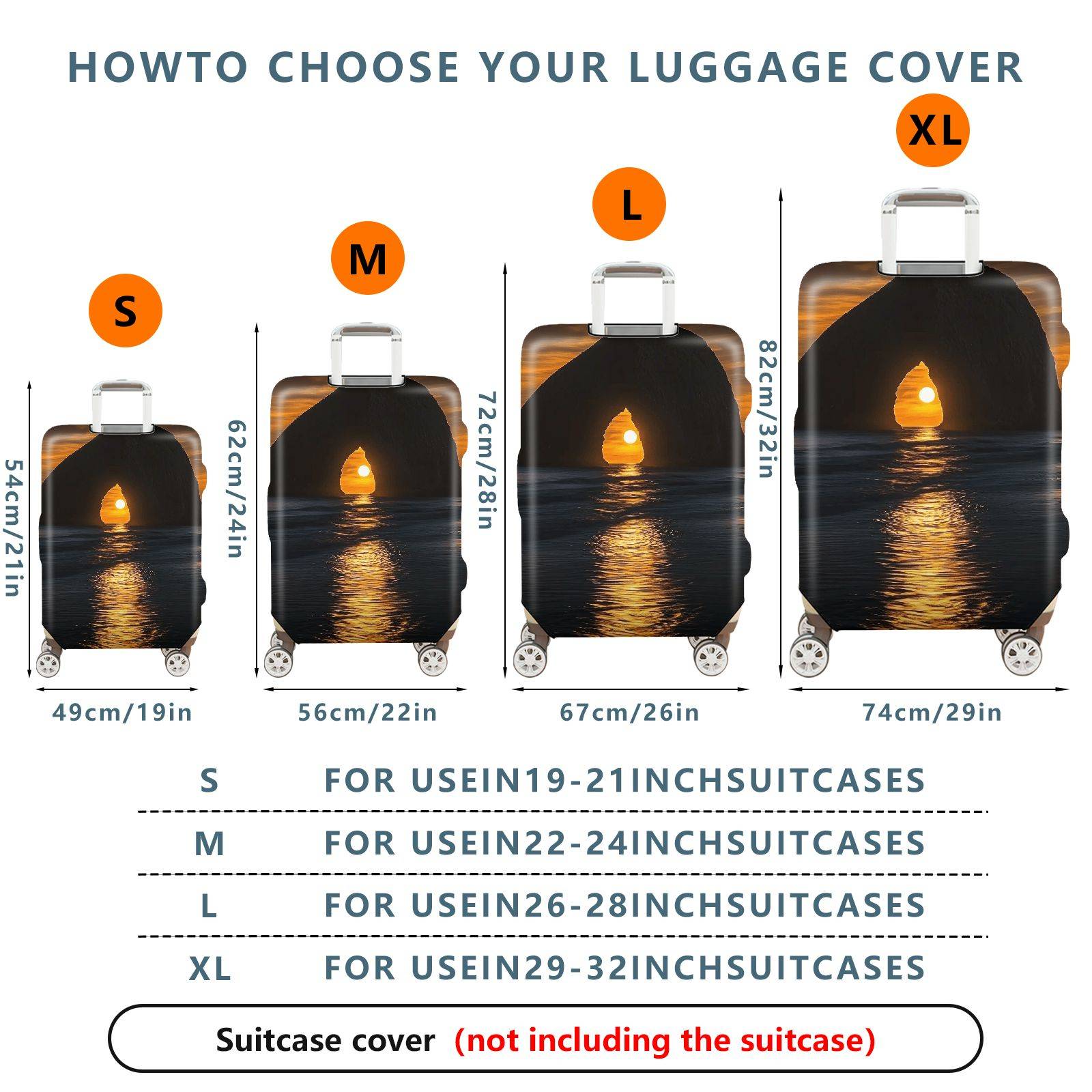 1-Piece Sunset Ocean Arch Nature Landscape Scenic Evening  Suitcase Luggage Cover, Stretch Protective Sleeve