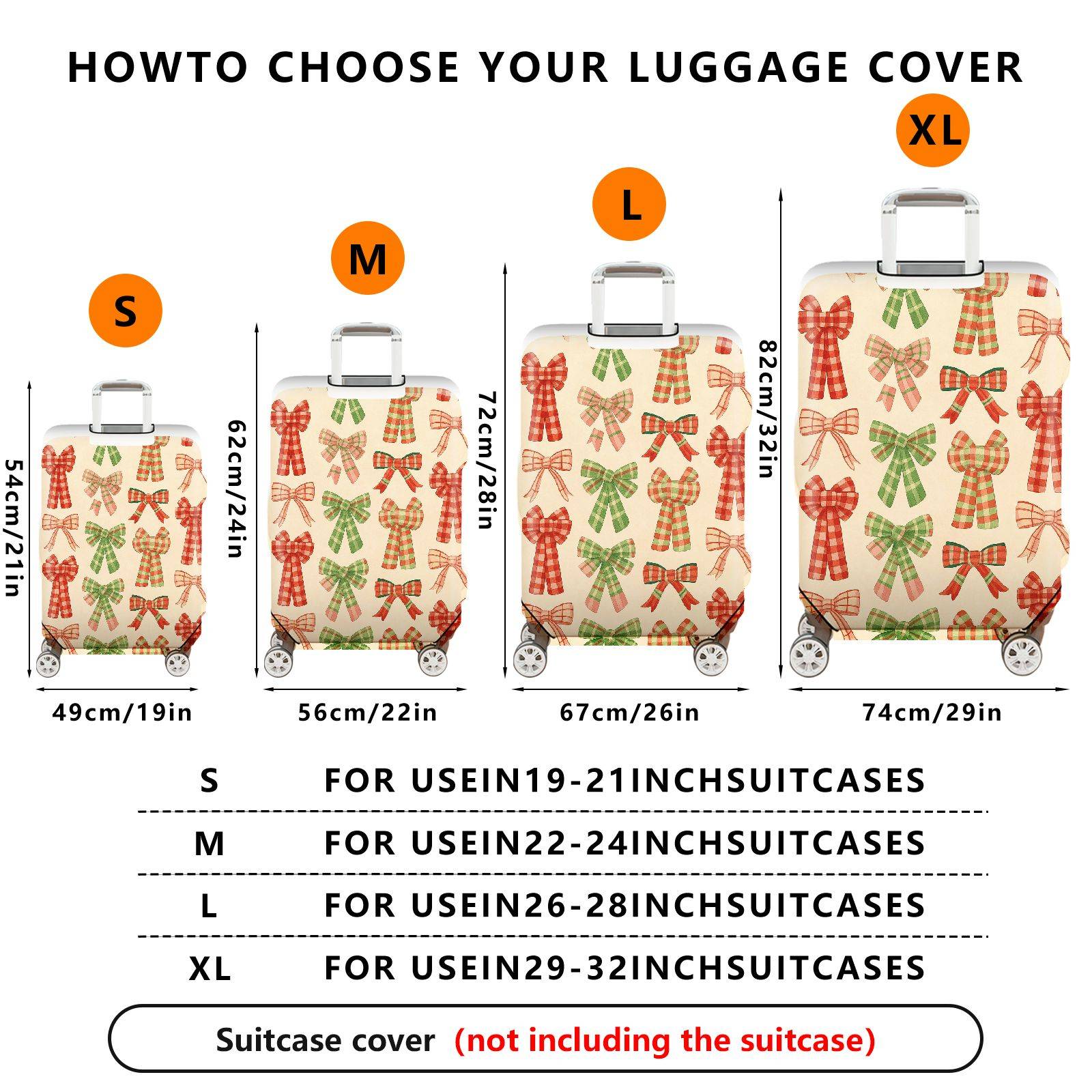 1-Piece Plaid Bow Knot Pattern Ribbon Checkered Holiday Chic  Suitcase Luggage Cover, Stretch Protective Sleeve