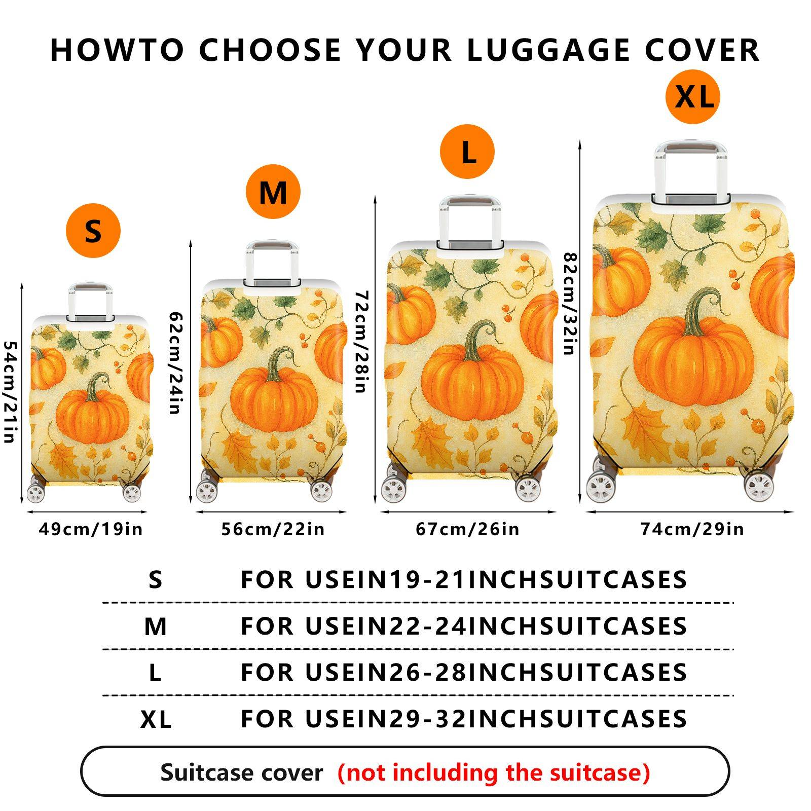 1-Piece Pumpkin Autumn Leaves Harvest Thanksgiving Holiday  Suitcase Luggage Cover, Stretch Protective Sleeve