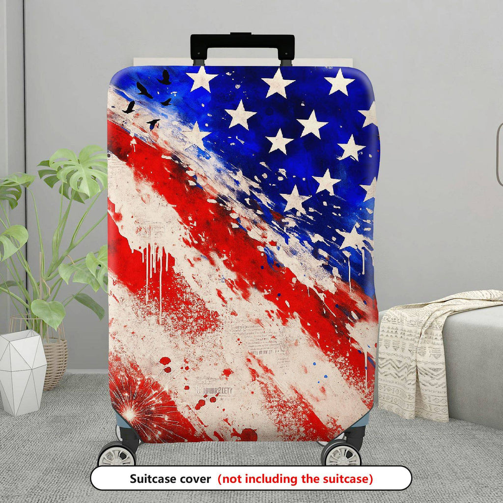 1-Piece American Flag Red White Blue Stars Abstract Fireworks  Suitcase Luggage Cover, Stretch Protective Sleeve