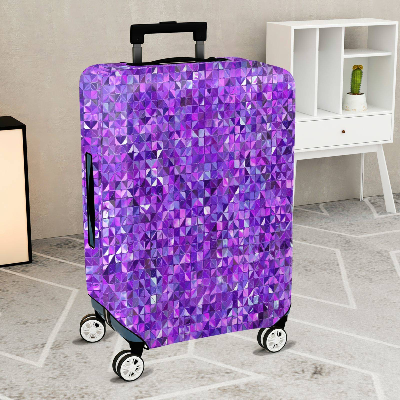 1-Piece Purple Geometric Mosaic Pattern  Suitcase Luggage Cover, Stretch Protective Sleeve