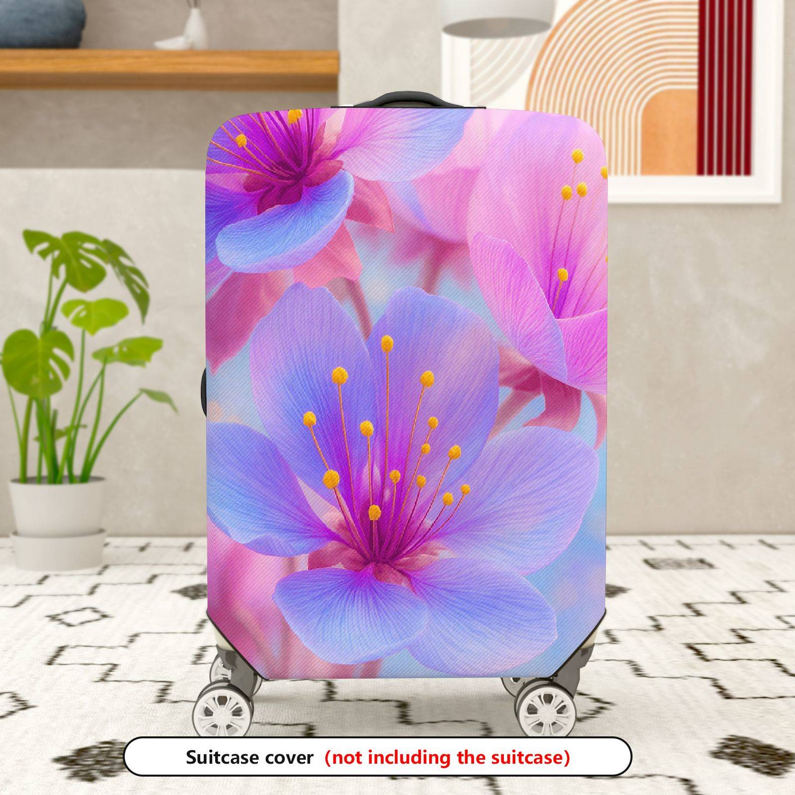 1-Piece Cherry Blossom Floral Pink Purple Yellow  Suitcase Luggage Cover, Stretch Protective Sleeve