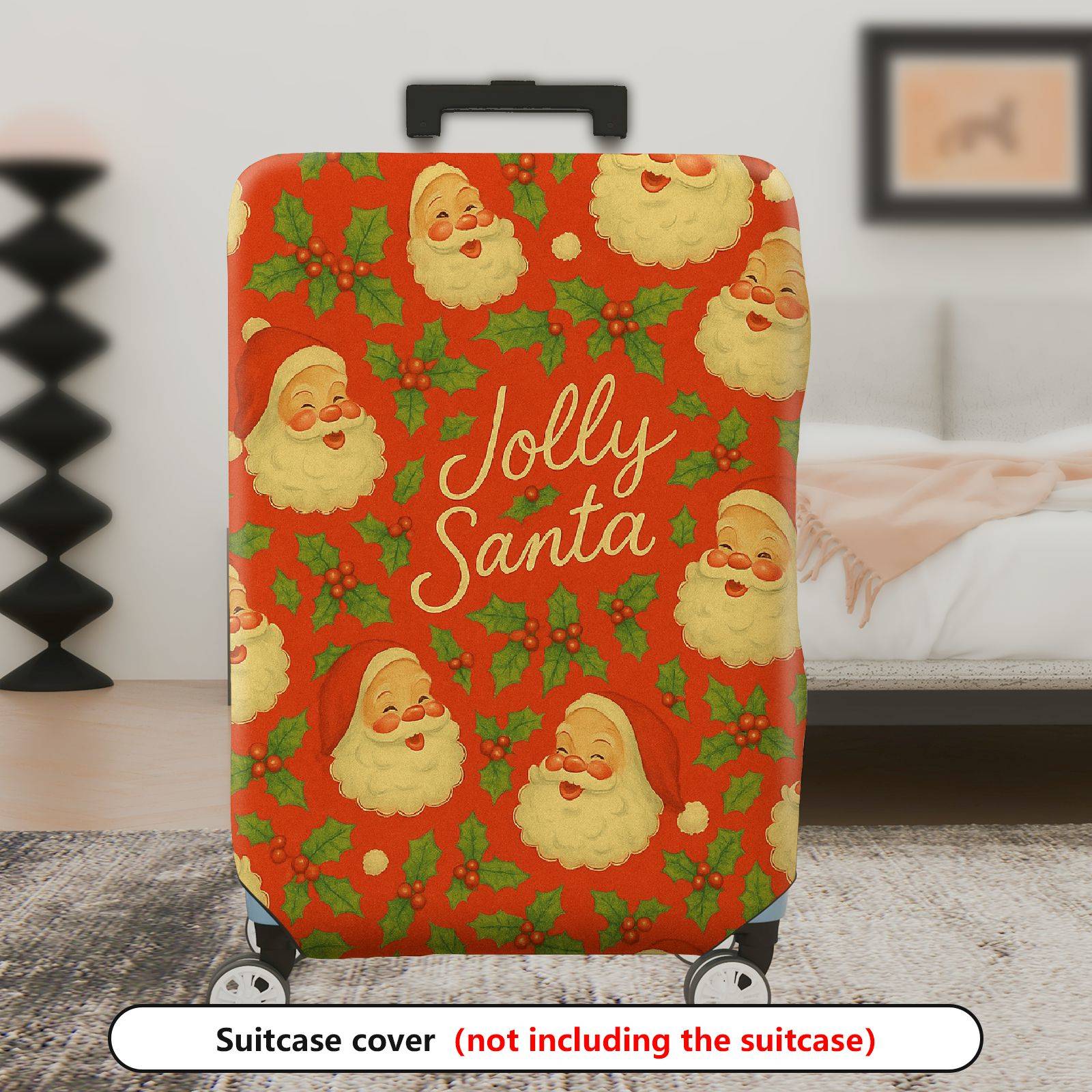 1-Piece Jolly Santa Festive Christmas Holiday Cheer Travel  Suitcase Luggage Cover, Stretch Protective Sleeve