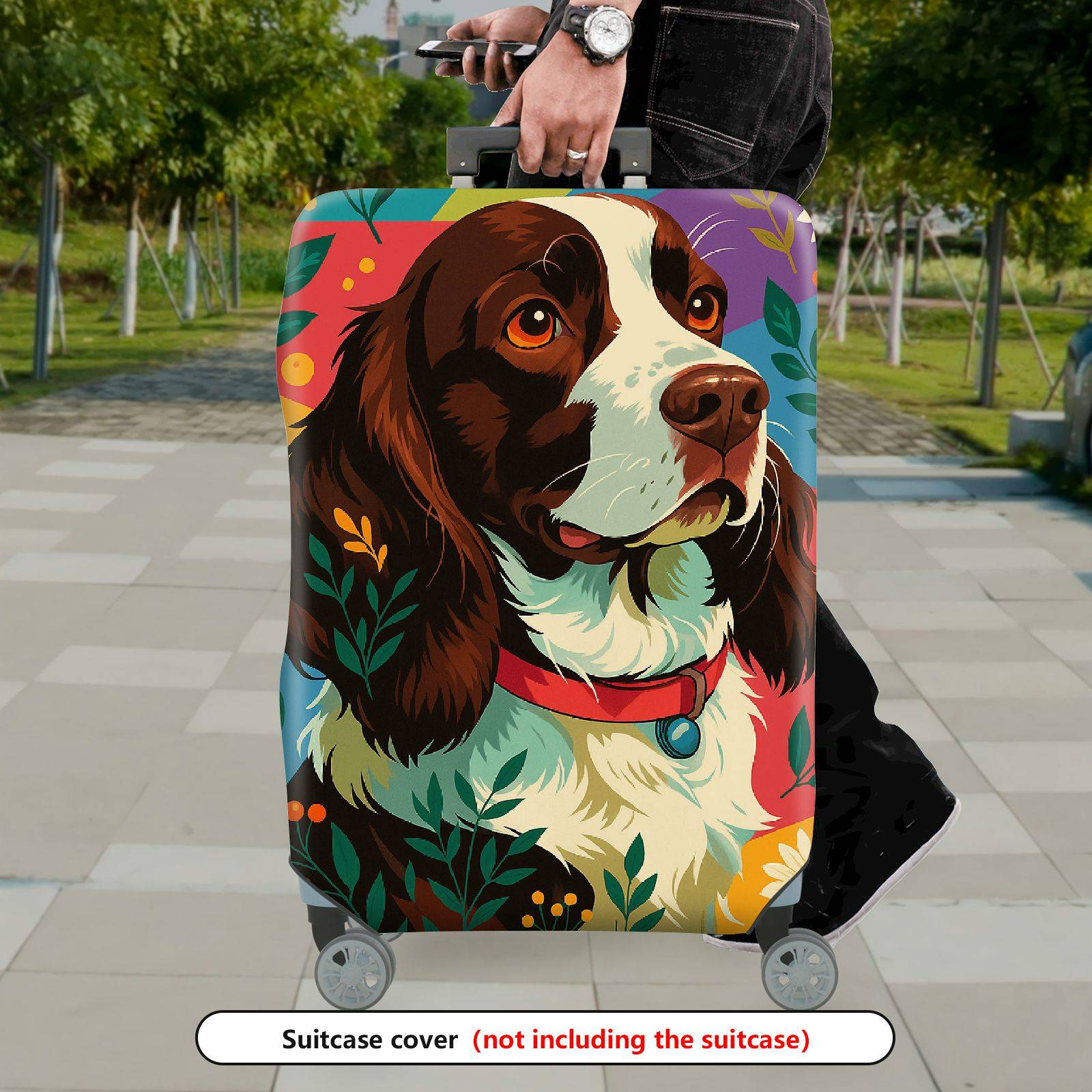 1-Piece Dog Floral Colorful Artistic Pet Travel Holiday  Suitcase Luggage Cover, Stretch Protective Sleeve