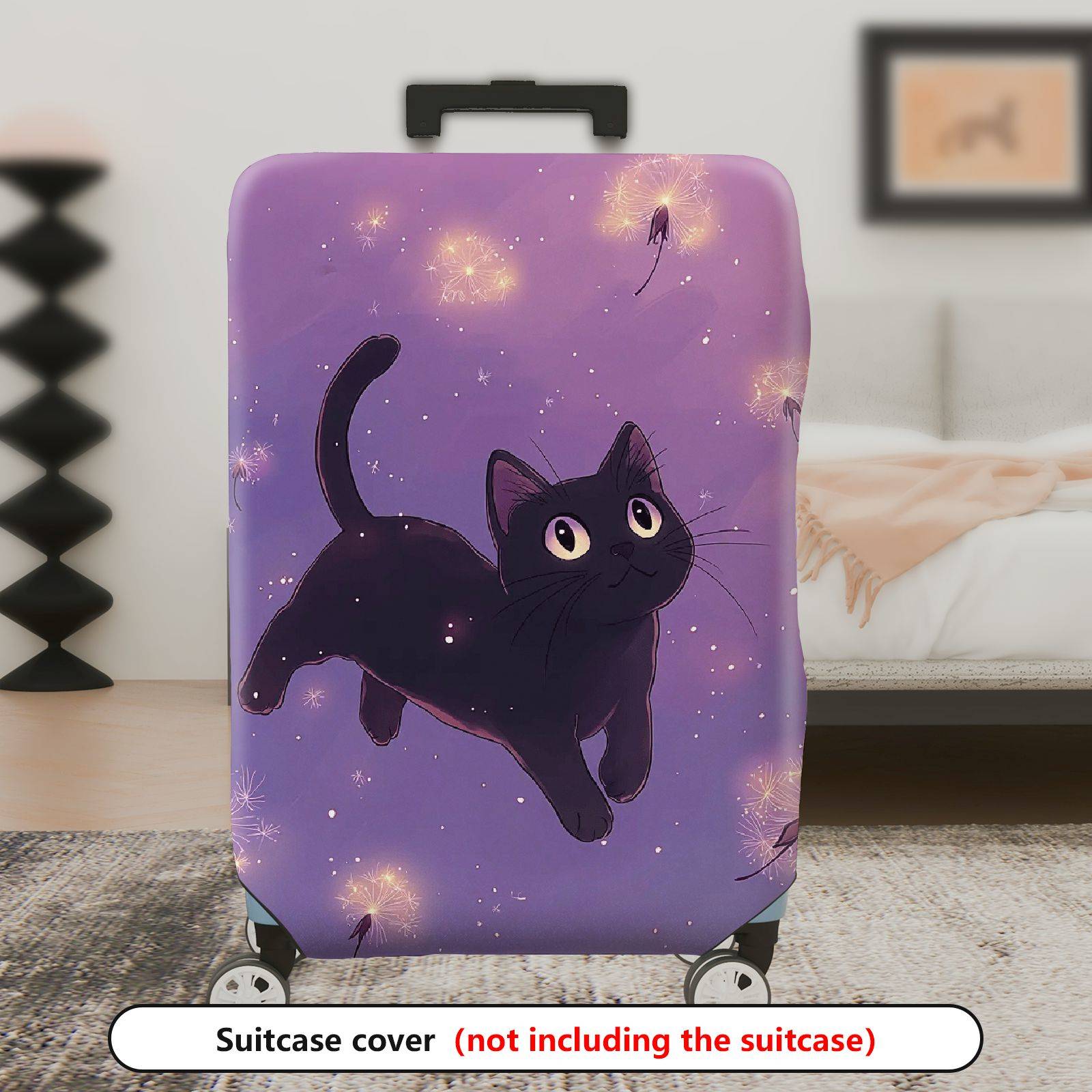 1-Piece Black Cat Dandelion Purple Cute Stylish Fun  Suitcase Luggage Cover, Stretch Protective Sleeve