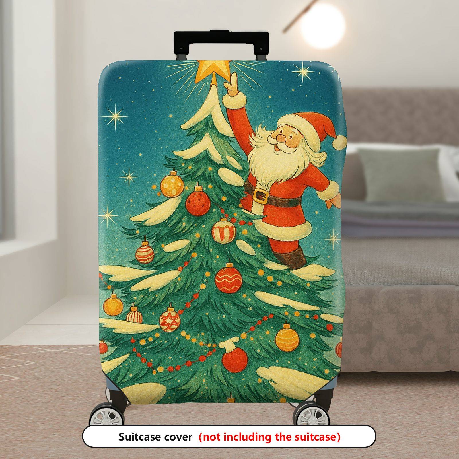 1-Piece Christmas Santa Claus Tree Decoration Star Holiday  Suitcase Luggage Cover, Stretch Protective Sleeve