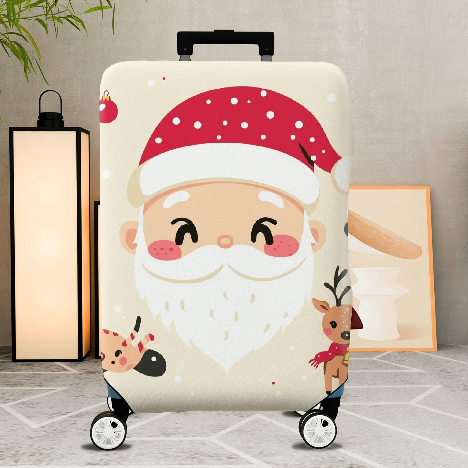 1-Piece Santa Reindeer Christmas Holiday Festive  Suitcase Luggage Cover, Stretch Protective Sleeve