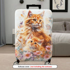 1-Piece Floral Cute Cat Artistic Nature Animal Print  Suitcase Luggage Cover, Stretch Protective Sleeve