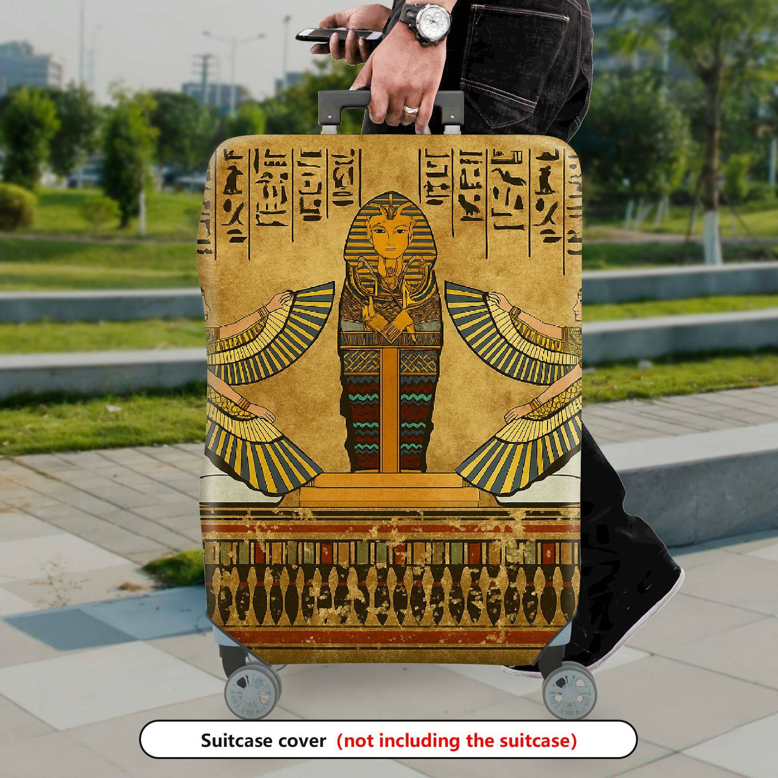 1-Piece Ancient Egyptian Hieroglyphics Pharaoh Cultural Art Deco  Suitcase Luggage Cover, Stretch Protective Sleeve
