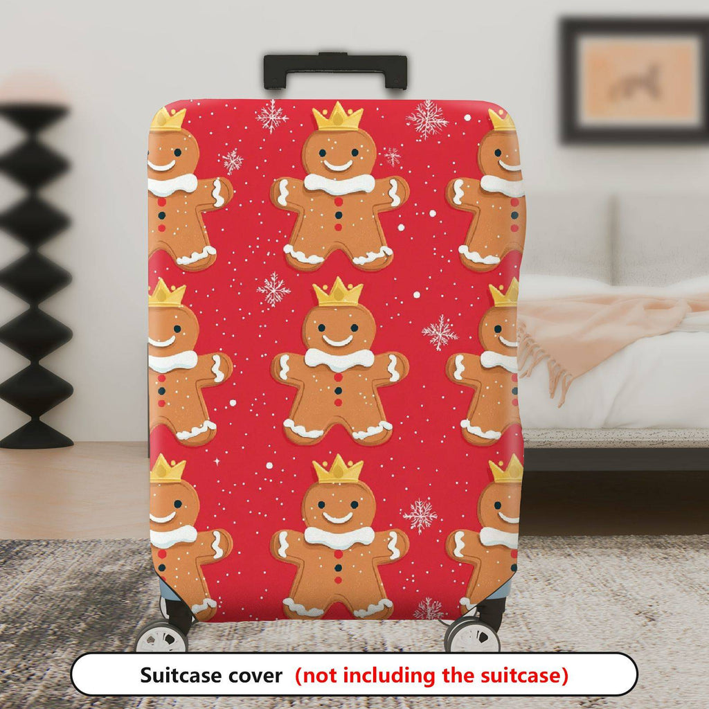 1-Piece Gingerbread King Christmas Holiday Festive Red  Suitcase Luggage Cover, Stretch Protective Sleeve