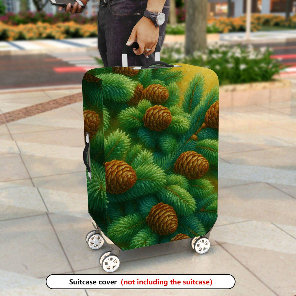 1-Piece Pine Tree Cone Evergreen Holiday Nature Winter  Suitcase Luggage Cover, Stretch Protective Sleeve
