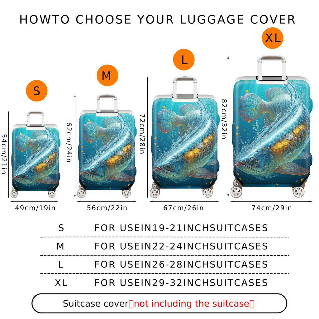 1-Piece Blue Fish Water Gold Ocean Artistic  Suitcase Luggage Cover, Stretch Protective Sleeve