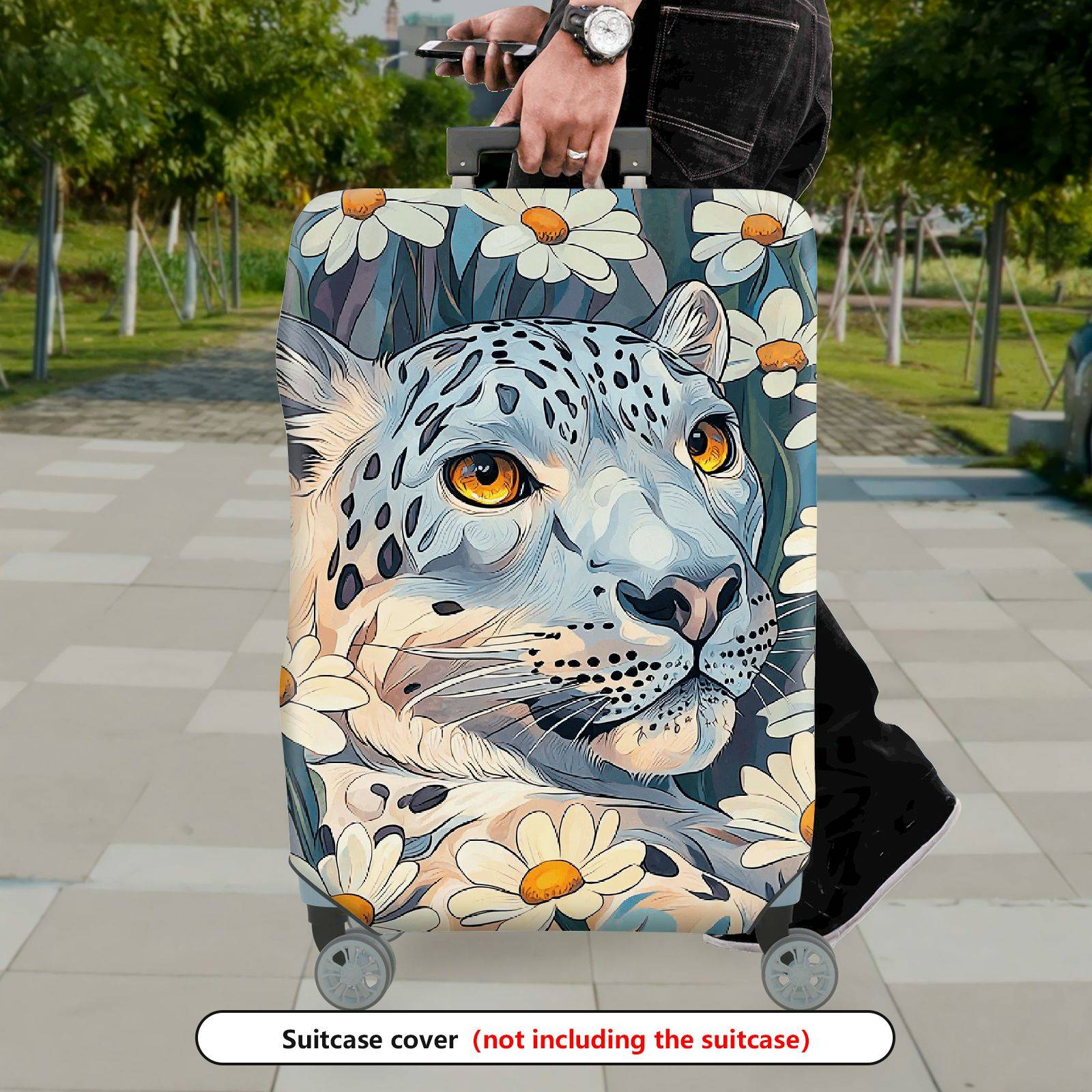 1-Piece Leopard Floral Daisy Stylish Travel  Suitcase Luggage Cover, Stretch Protective Sleeve